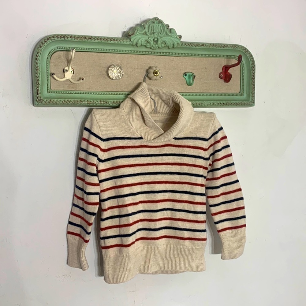 Crewcuts knit Striped oatmeal preppy collar pullover sweater size 4-5